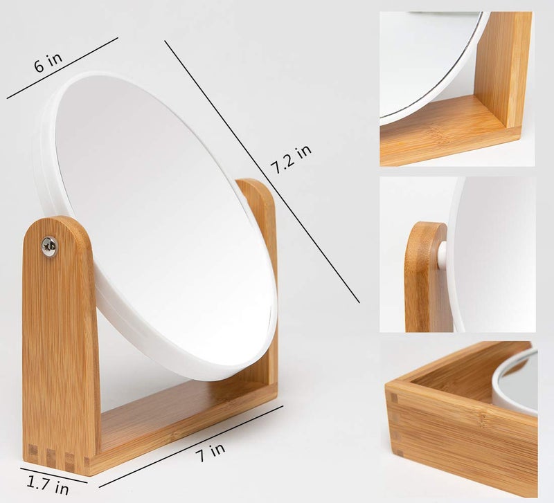 YEAKE Vanity Makeup Mirror with Natural Bamboo Stand, 8 Inch Double Sided 3X Magnification Swivel Mirror for Bathroom & Desk - Image 3